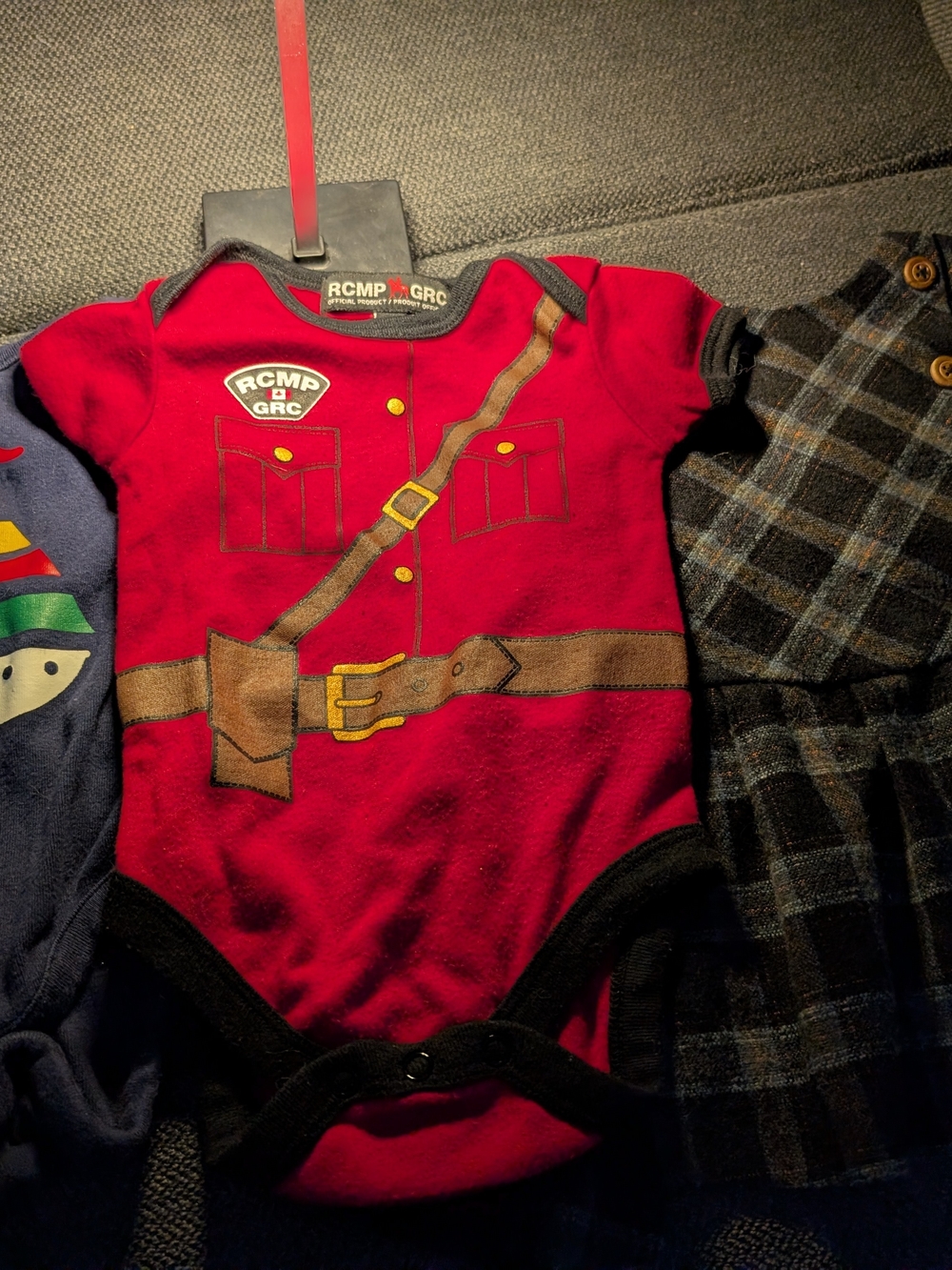Red Toddler Bodysuit with Mountie Print, HBC Onesie And Beautiful Zara Dress